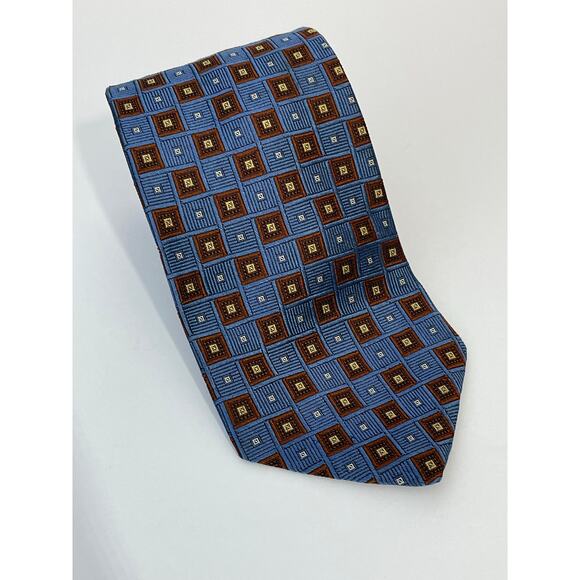 Brooks Brothers 346 Silk Necktie Blue Geometric Office Preppy Country Club - Picture 2 of 6